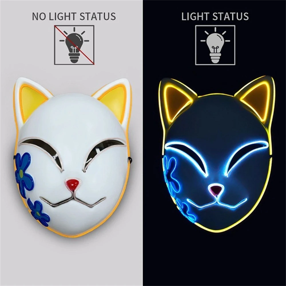2025 Halloween Neon Maske Cosplay Japanische Anime Neon LED Dämon Slayer Maske Halloween Party Kostüm Requisiten