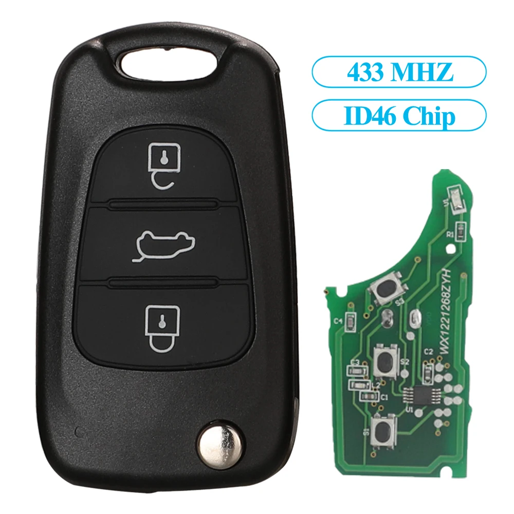 

Jingyuqin Flip Car Key FSK 433Mhz ID46 Chip For Kia K2 K5 Sportage Hyundai I20 I30 IX35 Avante 3 Buttons Full Remote Control