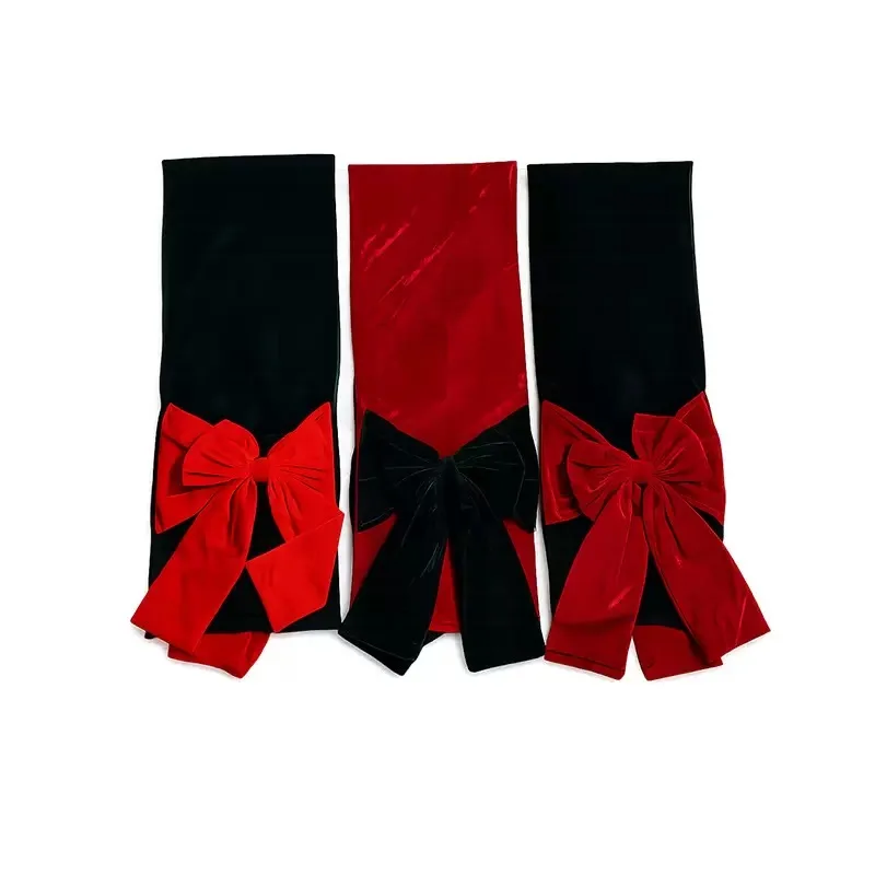 1PC Christmas Bow Table Runner Vintage Red Velvet Christmas Bow Home Decor