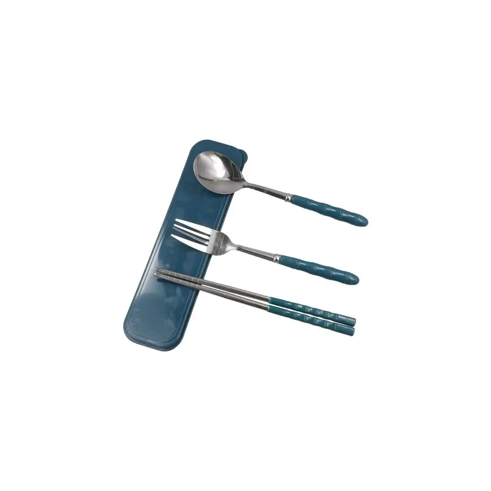 الفولاذ المقاوم للصدأ أواني التخييم مجموعة عيدان قابلة لإعادة الاستخدام أدوات المائدة للسفر 3 في 1 أدوات المائدة التخييم ملعقة شوكة اكسسوارات المطبخ