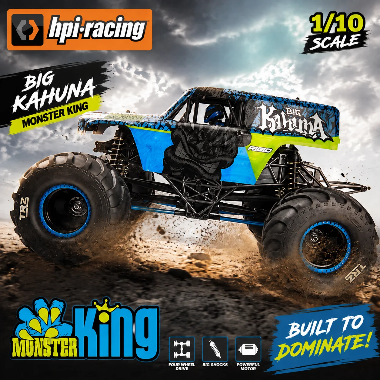 HPI New MONSTER KING Simulation Fierce Horse RC 1/10 Remote Control Electric Car Climbing Off-Road Vehicle Model Car Adult Toy