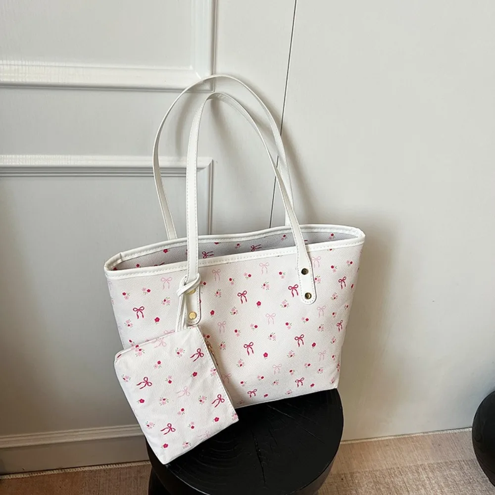 Zipper Closure Large Capacity Tote Handbag Bow Design Soft Material Shoulder Purse Simple Design Trendy Style Armpit Purse