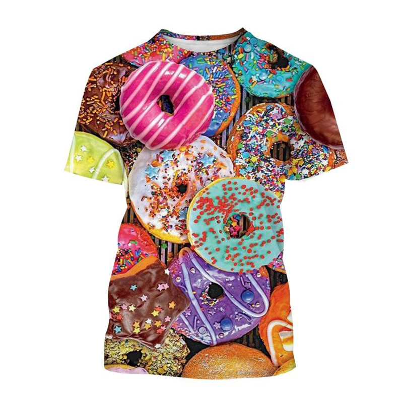 Cute Donuts 3D Print T-shirt Chocolate Donut Food Graphic T Shirt For Men Harajuku Casual Short Sleeves Round Neck Tees Tops