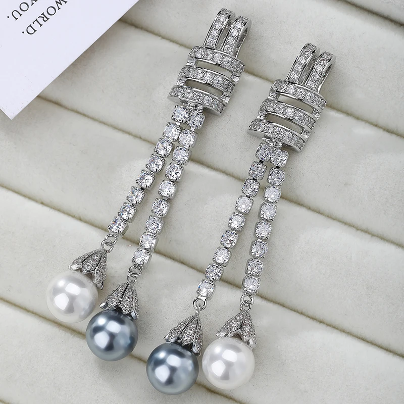 

Elegant Twine Knot Design Temperament Dangle Earrings for Women Fashion Pearl Jewelry Luxury AAA Cubic Zirconia Wedding Earring