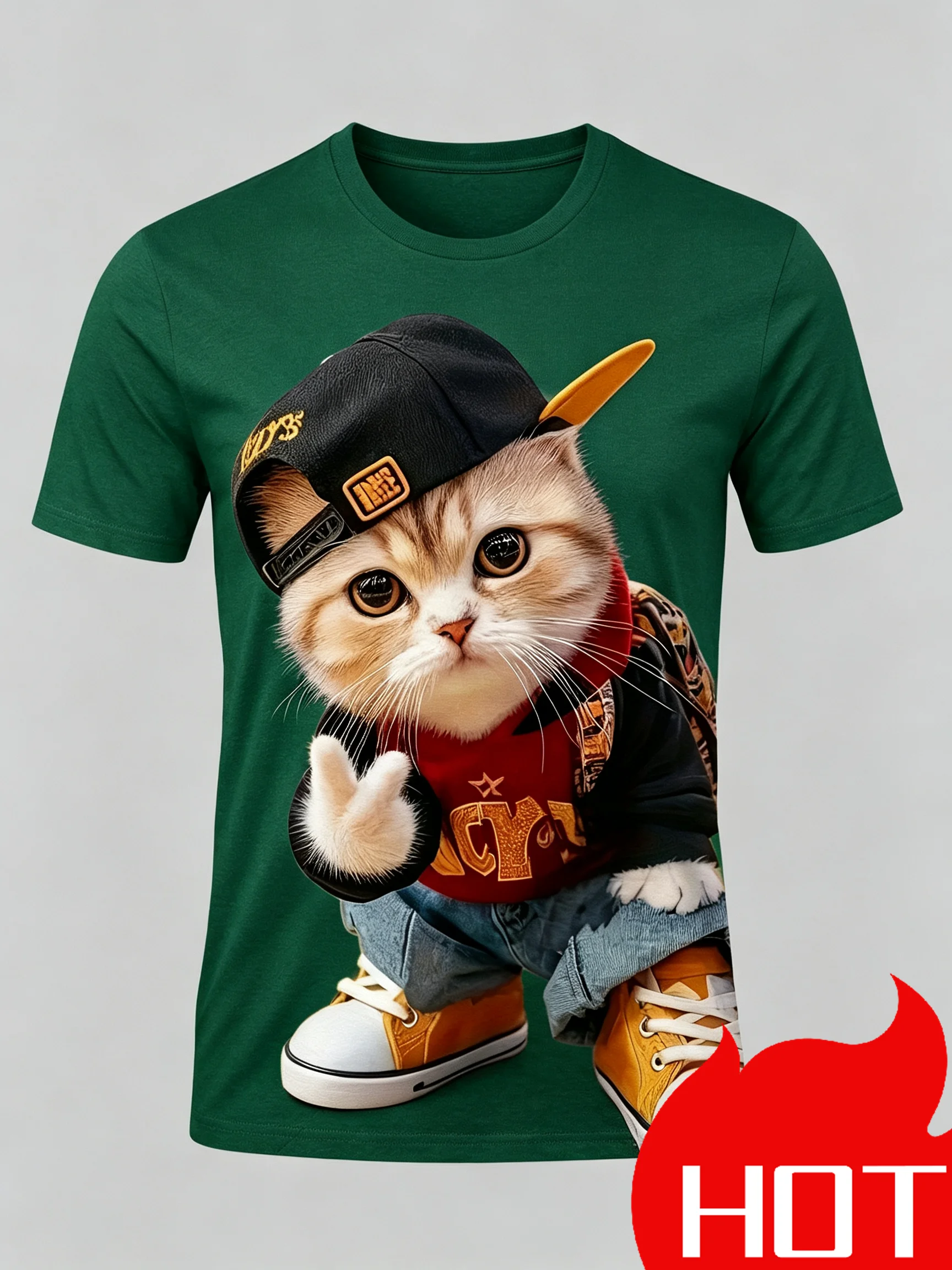 Men's Fun Cool Cat Graphic Prints T-Shirt Summer Hot Selling Thin Fashion Round neck Short Sleeve Casual Top