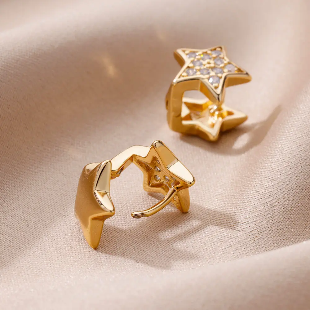 Zirkon Stern Pendientes Ohrringe für Frauen Mädchen Edelstahl Gold Farbe Ohrring Y2k Hochzeit Ästhetischen Schmuck aretes mujer – Detail 7