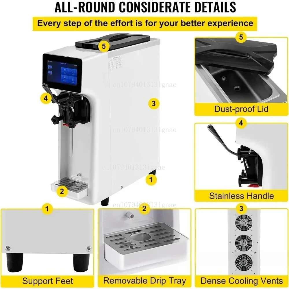 Countertop Soft Serve Machine with 4.5L Hopper 1.6L Cylinder Touch Screen Puffing Shortage Alarm