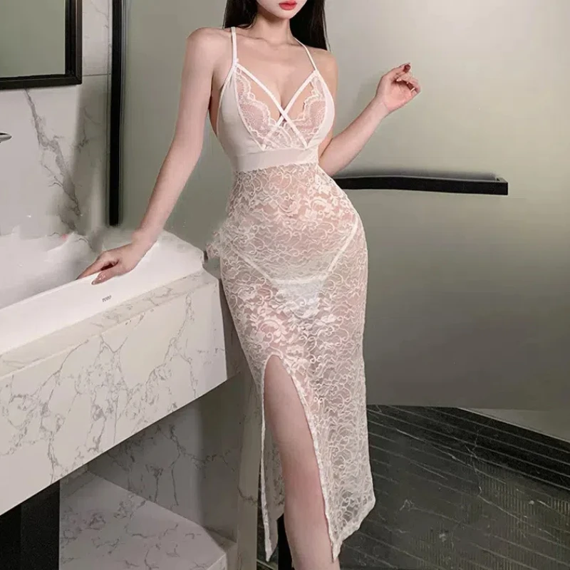 Women Lingerie Lace Chemise Sleepwear Waist Strap Silk Satin Pajamas Sexy Soft Sleepdress For Ladies