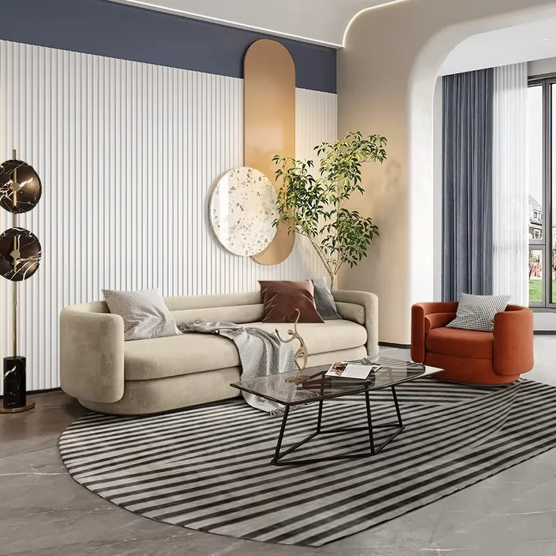 Italienischer Stoff, moderner und minimalistischer Designer, leichtes, luxuriöses kleines Wohnzimmer, vom Boden bis zur Decke reichendes Freizeit-Internet-Promi-Shap