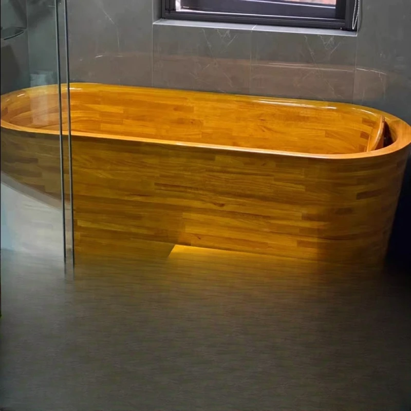 

Rubber wooden bucket adult bath household solid wood bathtub wooden bath