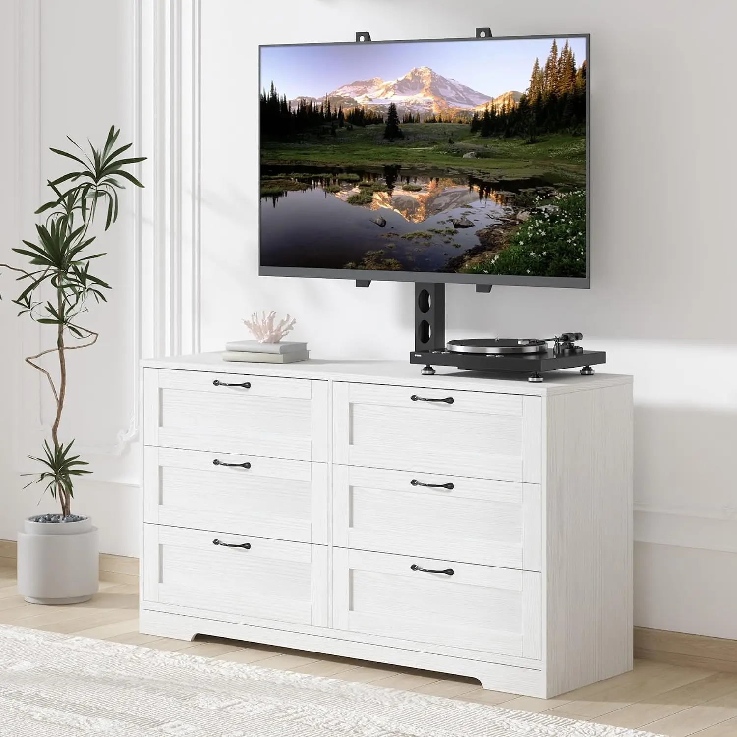 TV Stand with Mount & 6 Drawers for 32-80 Inch TVs Living Room Bedroom Height Adjustable Wood Media Console, Customized