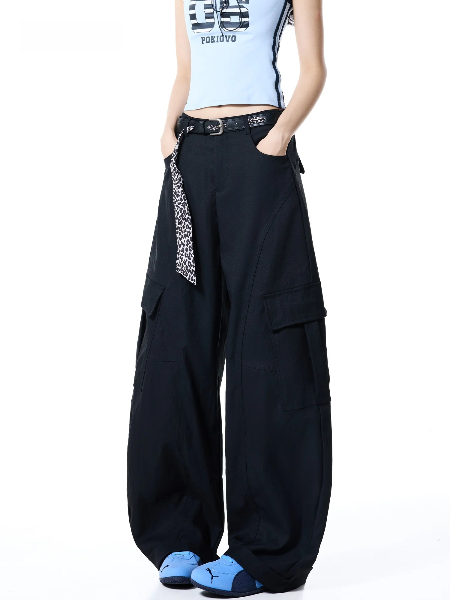 High Waist Wide Leg Workwear Pants Women's Casual Loose Fit Trousers with Multiple Pockets And Leopard Print Belt 2026 Autumn...