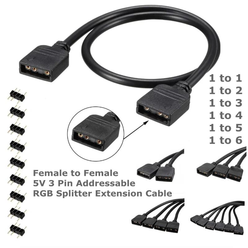 3-Pin RGB Female to Female Splitters1 to 1/2/3/4/5/6 5V , with A Single Expansion and Connection to Its ARGB LED Or ARGB Fan.