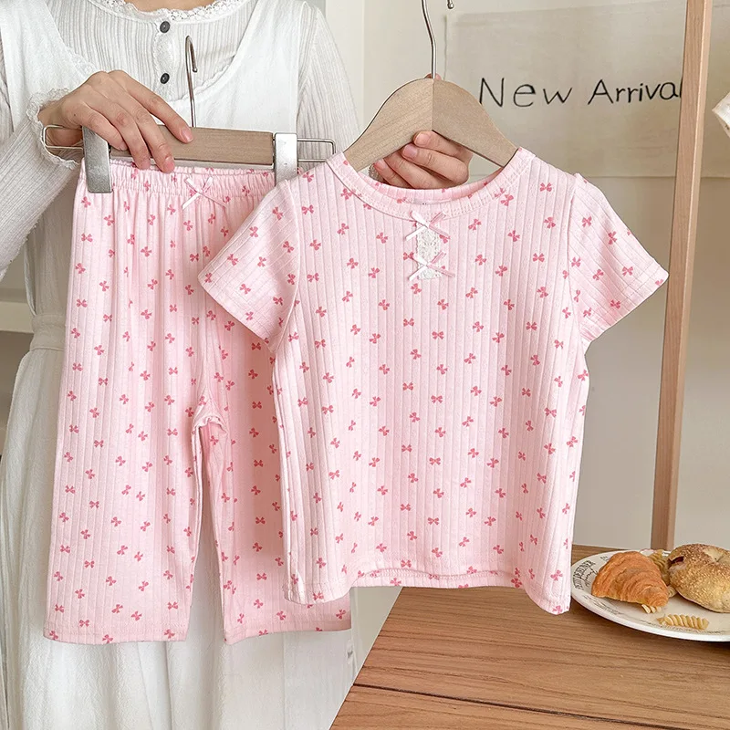 Kids Pajamas Sets Summer Loungewear Set for Girls Baby Short-sleeved Sleepwear Summer Floral Baby Pijamas Toddler Underwear
