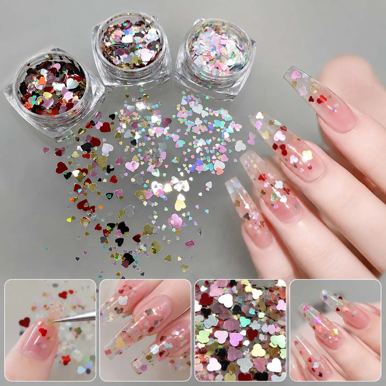 Korean Heart Star Colorful Glitter 3D Nail Art Charm Jewelry Holographic Sequin Manicure Decorations Accessories DIY Decals