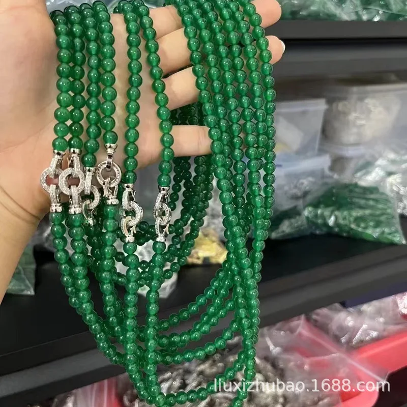 Natural agate round green chalcedony necklace and bracelet versatile two-way wear multi-strand jade bead sweate