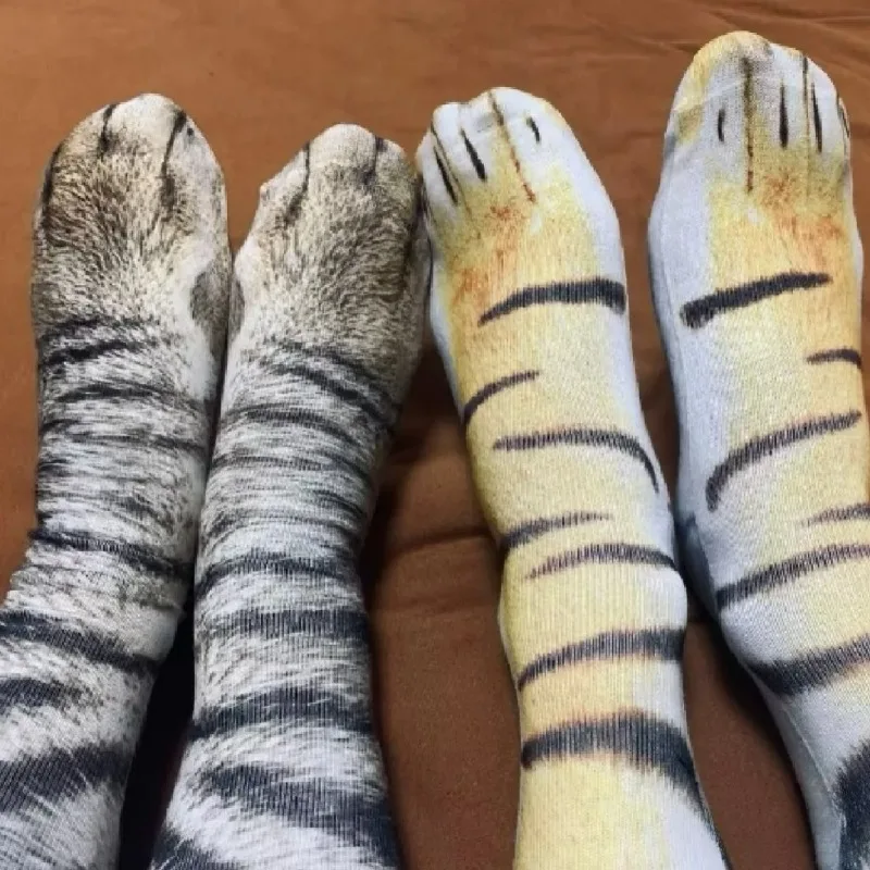 

Лидер продаж, носки с 3D кошачьим принтом лапы для женщин и мужчин, креативные носки унисекс, забавные чулки с рисунком животных, тигра, кошки, собаки, лапы средней длины