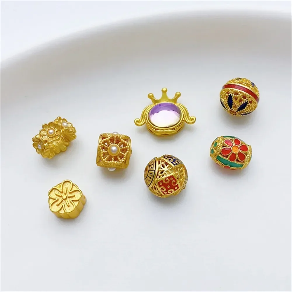 

Antique Gold Flower Large Hole Separated Bead Transfer Bead Bucket Bead Hollow Round Bead Handmade DIY Bracelet Necklace Accesso