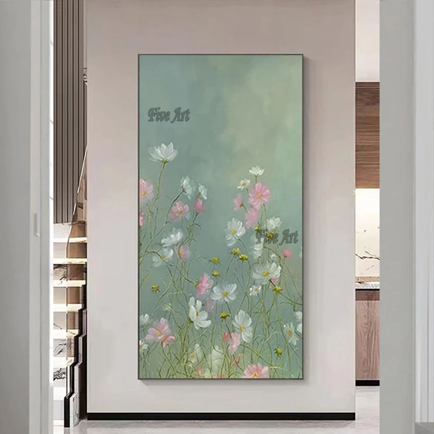 

Высококачественная абстрактная картина с цветами и пейзажем, безрамная, современный уличный пейзаж, художественная стена, холст, картины маслом ручной работы