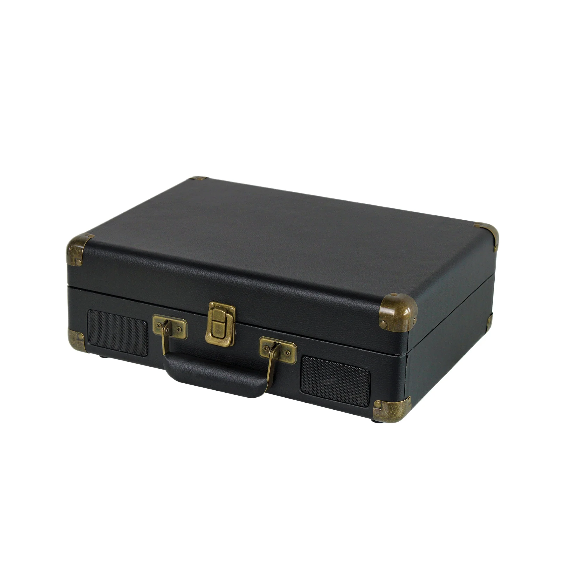 Vinyl record player, portable suitcase, retro record player with 7-inch record adapter, phonograph.