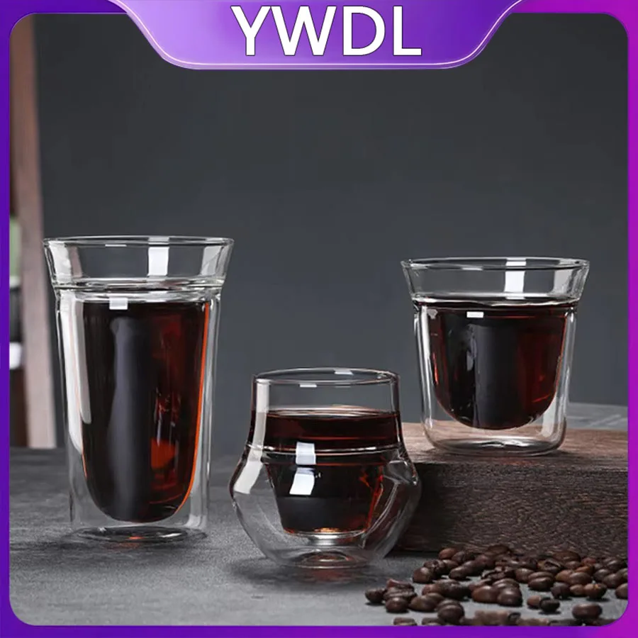 YWDL 2-teiliges Doppelwandiges Glasbecher-Set Espresso-Kaffeetasse Verbrühungssicheres Brandy-Wein-Schnapsglas Teetasse Klarer Becher 120/180/280ml