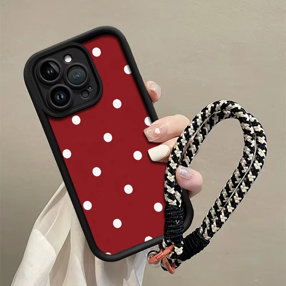 Burgunderrot-weiße Polka-Dots-Handyhülle mit Trageband für Samsung Galaxy Note 20 Ultra S24 S25 S26 Plus S24 FE S23 S24 S25 Ultra Cover – Detail 1