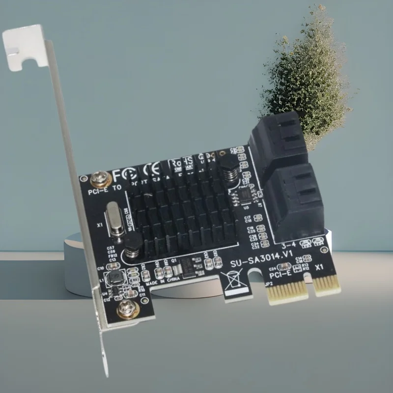 

SATA3 Controller Sata Expansion Server Riser Pcie Sata Port Multiplier 88SE9215 Chip 4 Port SATA3.0 Expansion Card With Heatsink