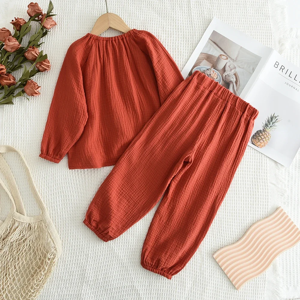 1-5 Year Old Kids Clothes Girls Autumn Red Long Sleeved Pleated Round Neck Top+Pants Two-piece Set Children's Clothin