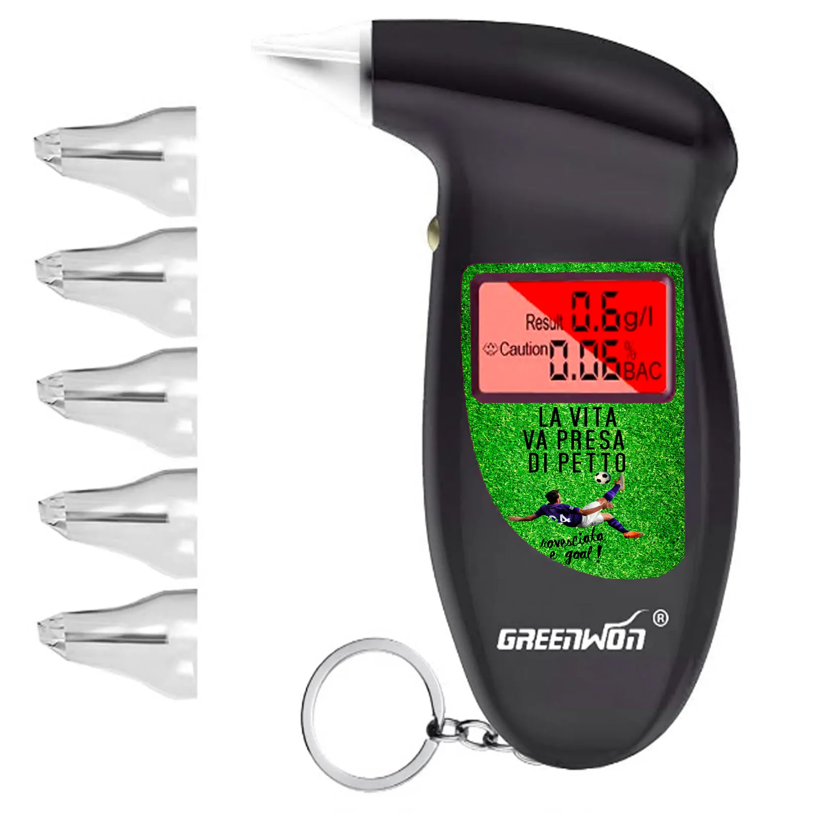 GREENWON Breathalyzer keychain digital breath analyzer portable LCD display and replacement mouthpiece for personal use 68S-FT