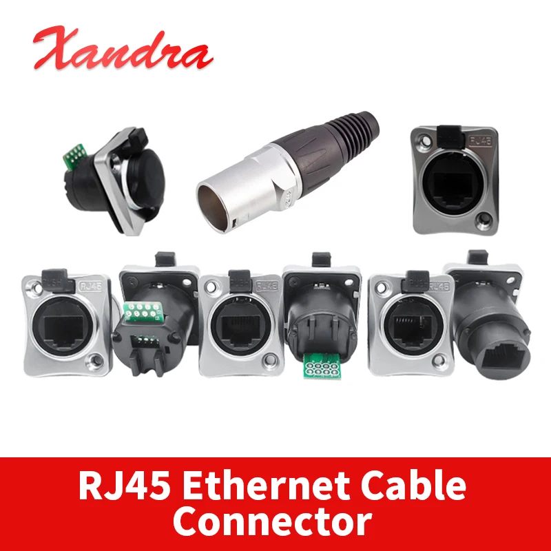Industrial Micro RJ45 Ethernet Cable Connector CAT5E CAT6A Network Plug 8P RJ45 D Type Panel Mount Straight Right Angled Socket