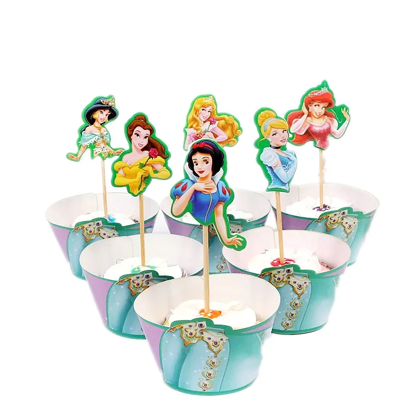 

12pcs/lot Disney Princess Theme Birthday Events Party Baking Cupcake Decorations Picks Baby Shower Kids Favors Cake Topper