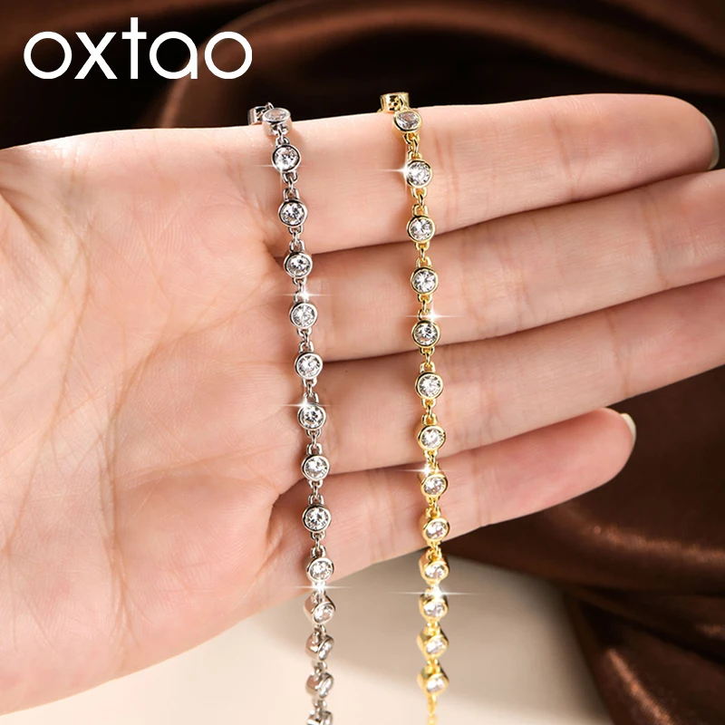 

OXTAO 3mm Bezel Bubble Bracelet for Women Grils Cubic Zircon Cube Lock-Closure Bracelet Adjustable Hand Jewelry 14K Gold Filled
