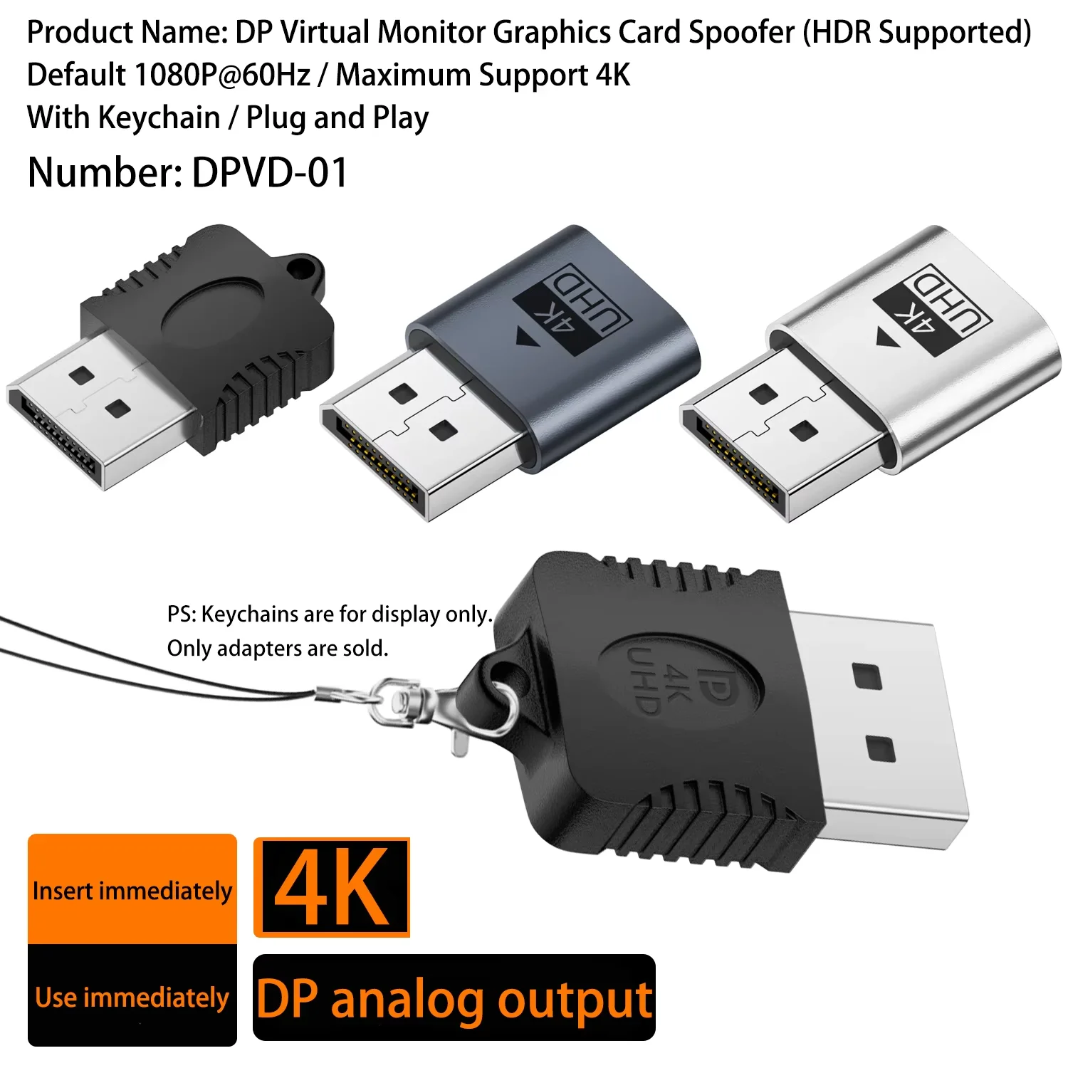 Mini DP Display Port Dummy Plug Headless Ghost Display Emulator EDID Dongle for PC Graphics Card Support 1080P@60Hz 4K@17Hz view 4