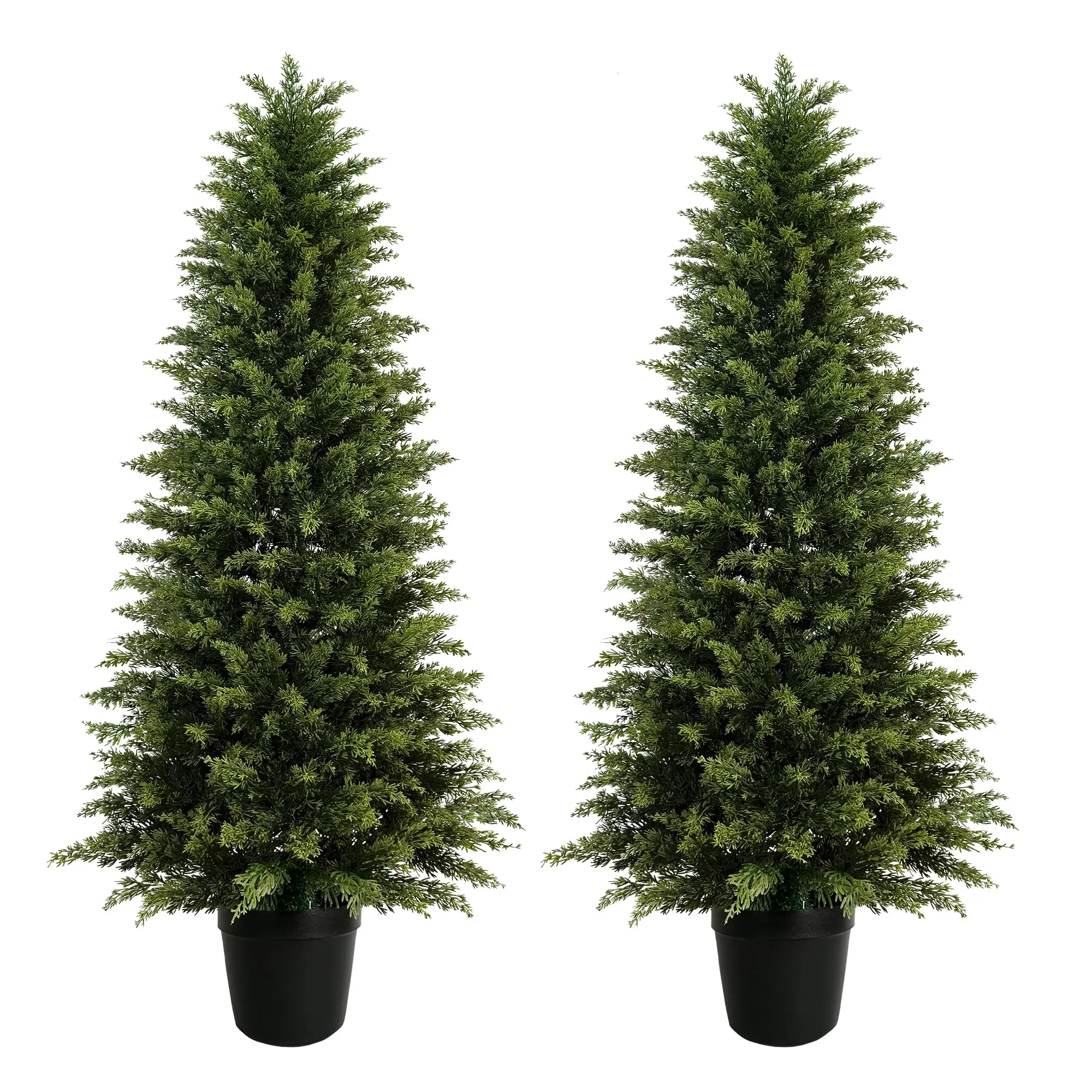 2 Pack 5ft Artificial Cedar Trees for Outdoors (UV Resistant), Potted Faux Cedar Topiary Plants for Front Porch