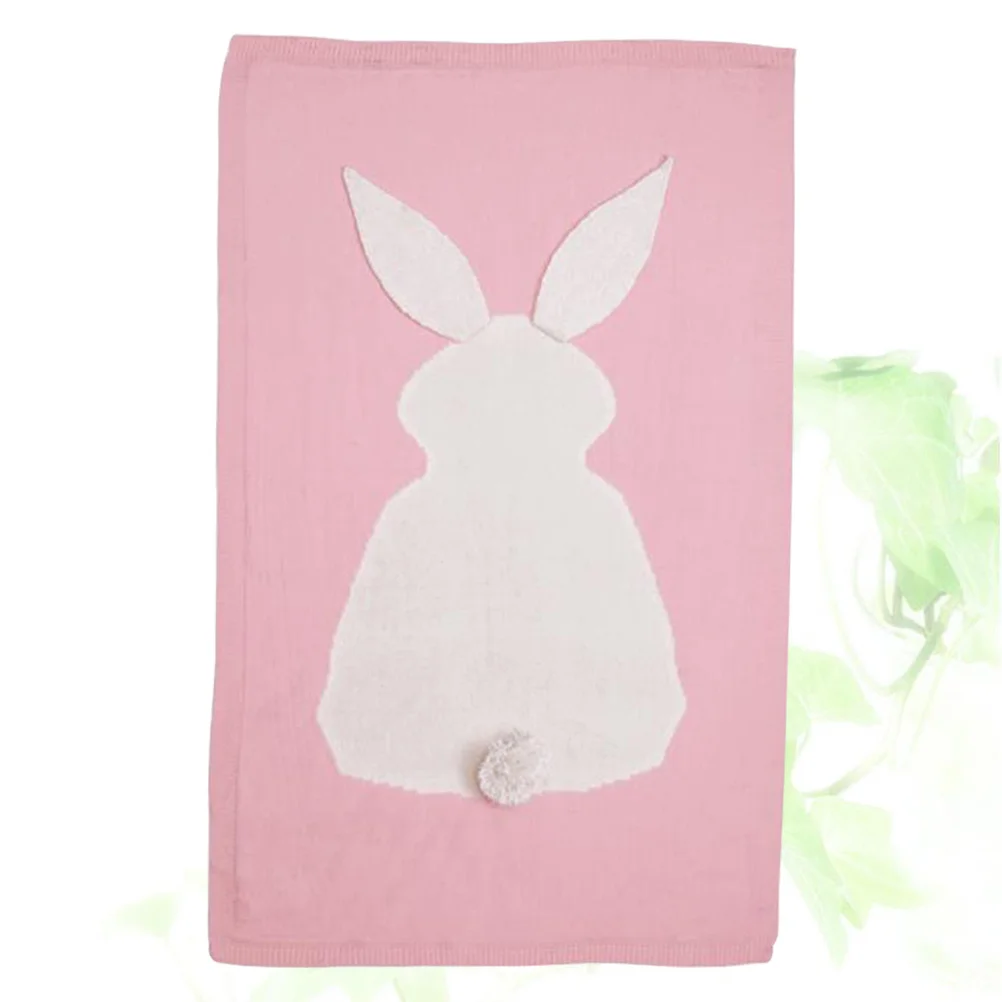 1 pezzo di coperta per maglieria per bambini, design con orecchie di coniglio, trapunta per neonato comfort rosa, tappetino per culla da viaggio, tappetino da gioco multifunzione