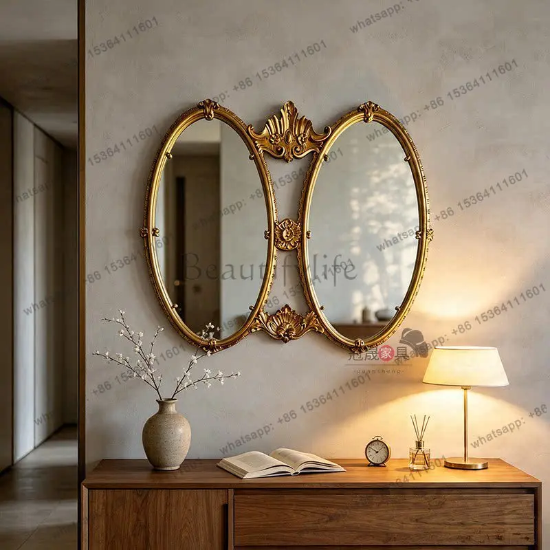 European retro oval bathroom mirror wall hanging living room wall combination French bedroom double-sided makeup mirror