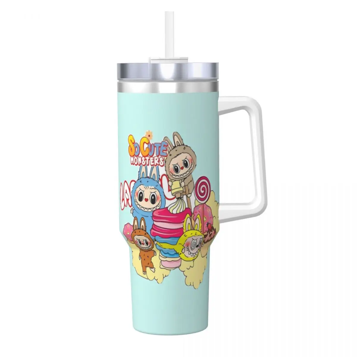 

L-Labubu Stainless Steel Tumbler Beach Thermal Cups With Straws and Lid Large Capacity Mugs Cup Cold Drink Water Bottle