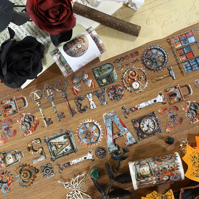 

60mm*200cm Vintage Key Gear Landscape PET Tape Creative DIY Journal Material Collage Scrapbook Stationery