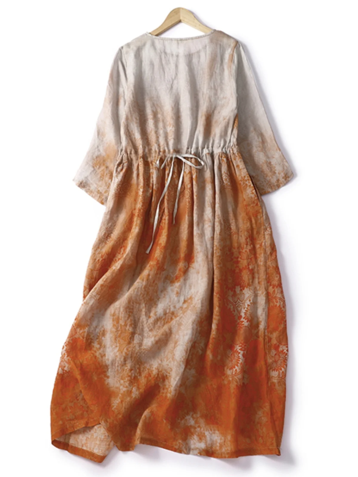 New Chinese Sle National Trend Linen Seven Sve Women's Spring Summer Vintage Sumi Printing Slimming Maxi Dr