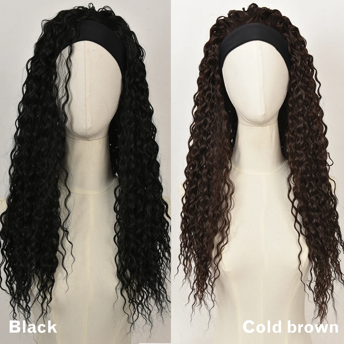 Synthetic black silk scarf small curly wig women's curly hair no bangs long curly hair heat-resistant headgear wig