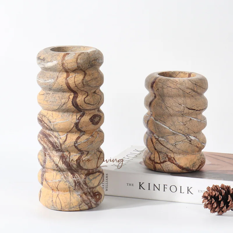 

Painforest Brown Natural Marble Vase Luxury Home Decorations Stone Flower Vase