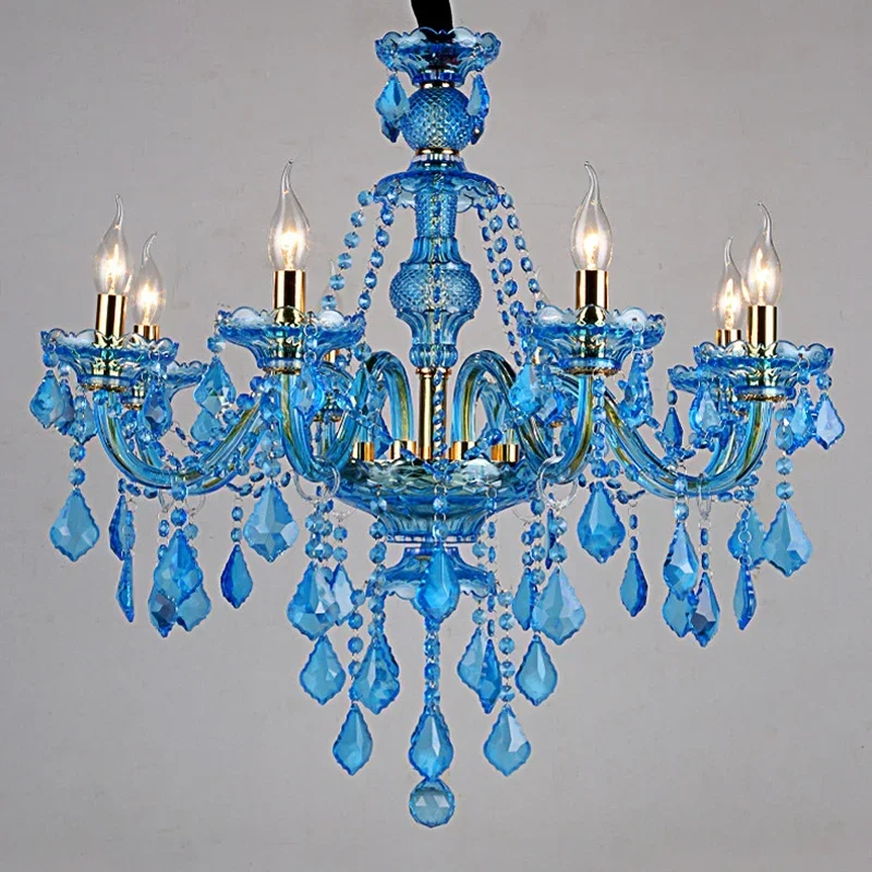 Imagem -04 - Moderno Azul Salão de Casamento Ramo Lustre Cabeça Cor Fria Quarto Droplight Casa Ficar Mediterrâneo Tema Sala Lâmpada Pendente