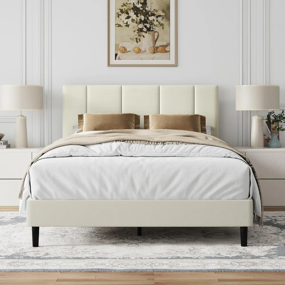 إطار سرير بمنصة رأس مخملية فاخرة مع دعم مرتبة منجد بالكامل