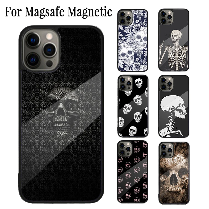 Skeleton Skull Bones Magnetic Phone Case Coque For iPhone 16 15 14 Plus 13 12 Mini 11 Pro Max Magsafe Wireless Cover Capa