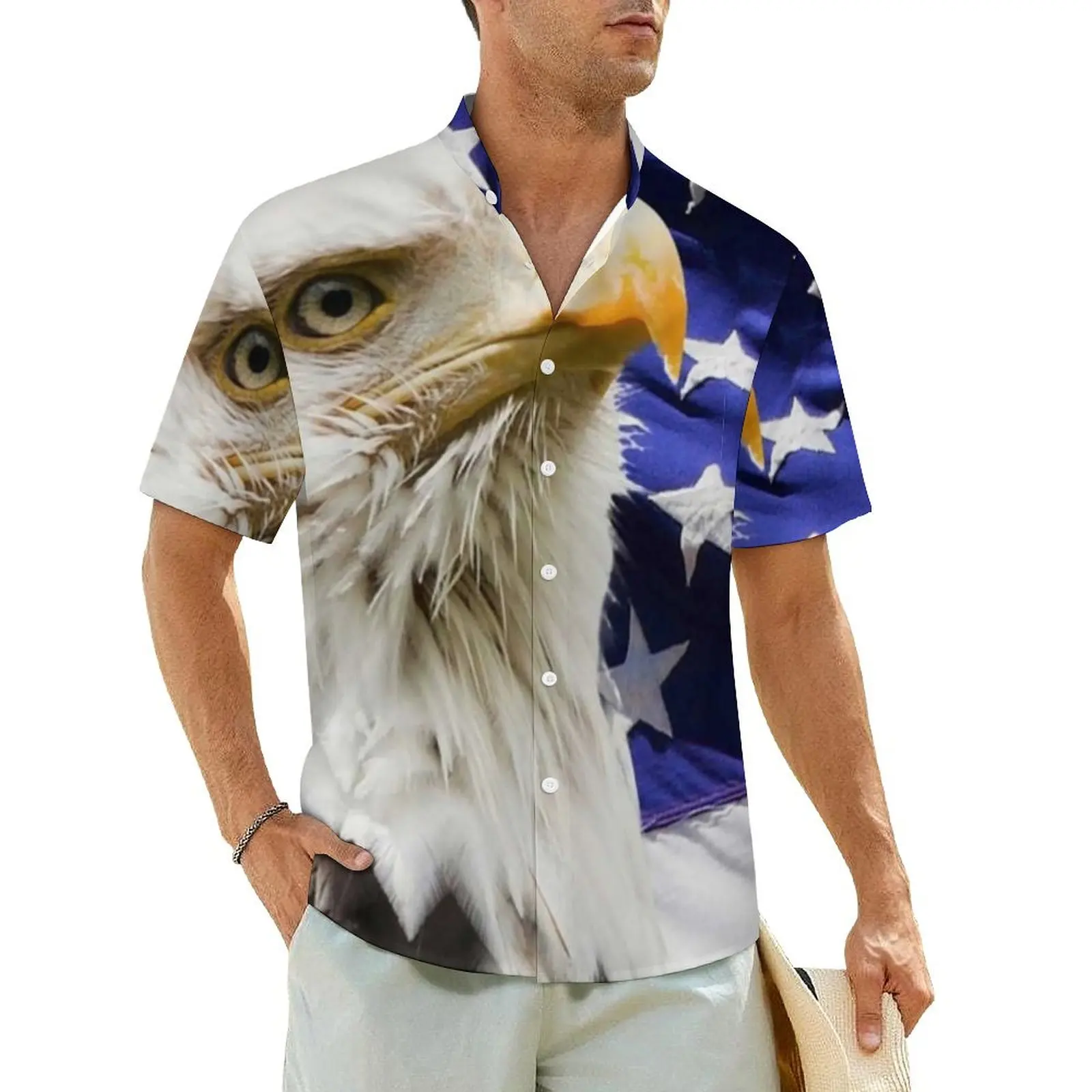 

American Bald Flag Eagle Beach Shirt Spirit Star National Bird Hawaiian Casual Shirts Elegant Blouses Streetwear Design Clothing