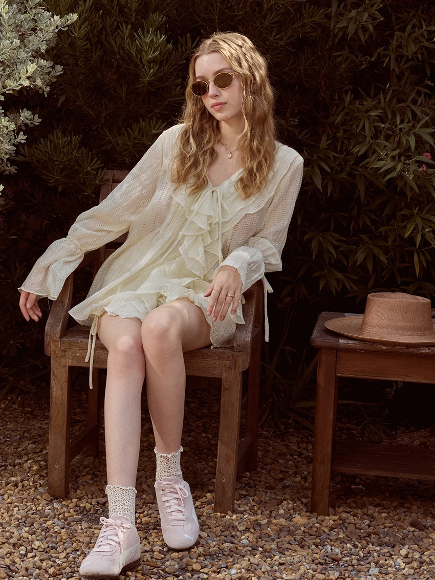 Marthaqiqi Fashion Ladies Nightwear Suit Lace Up Pajama Long Sleeve Sleepwear Sexy V-Neck Nightgowns Skirts Elegant Nightie Set