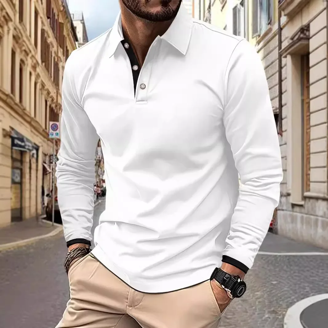 

LIBIELIY New Long Sleeve Polos Men Spring Autumn Business Casual Polo Shirts Solid Loose Sports Tees Male Daily Turn Down Collar