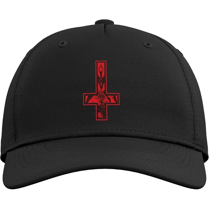 Baphomet Inverted Cross Occult Satanism Hail Satan Adjustable Printed Baseball Hat, Black