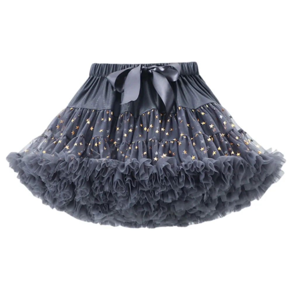 

Simple Star Sequins Girls Tutu Skirts Multi-layered Elastic Pleated Tulle Skirts Fluffy Cute Children Short Dress Prom Evening
