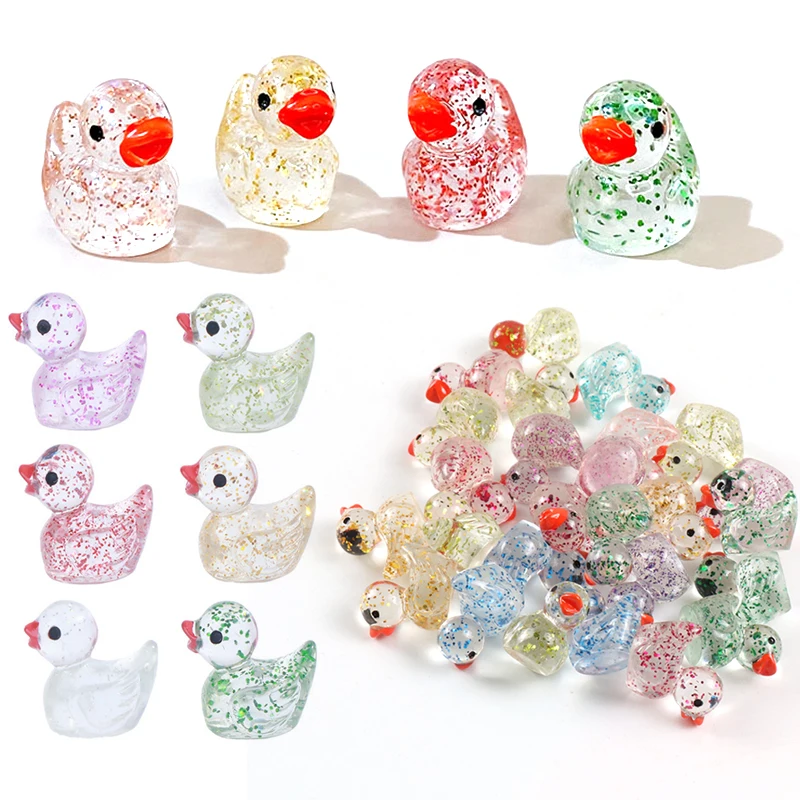 Paquete de 10/20 piezas de adorno de pato con purpurina, Mini pato de resina colorido mezclado al azar, casa de muñecas para jardín, patos de acuario, accesorio de decoración QC-ZYF